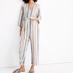 Madewell V-Neck Tie-Waist Jumpsuit striped